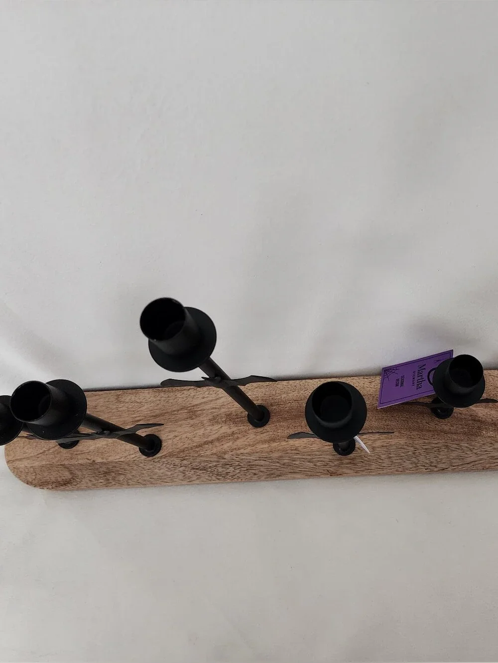 Black Bat Accent Candle Holder on Wood Base - Halloween Decor